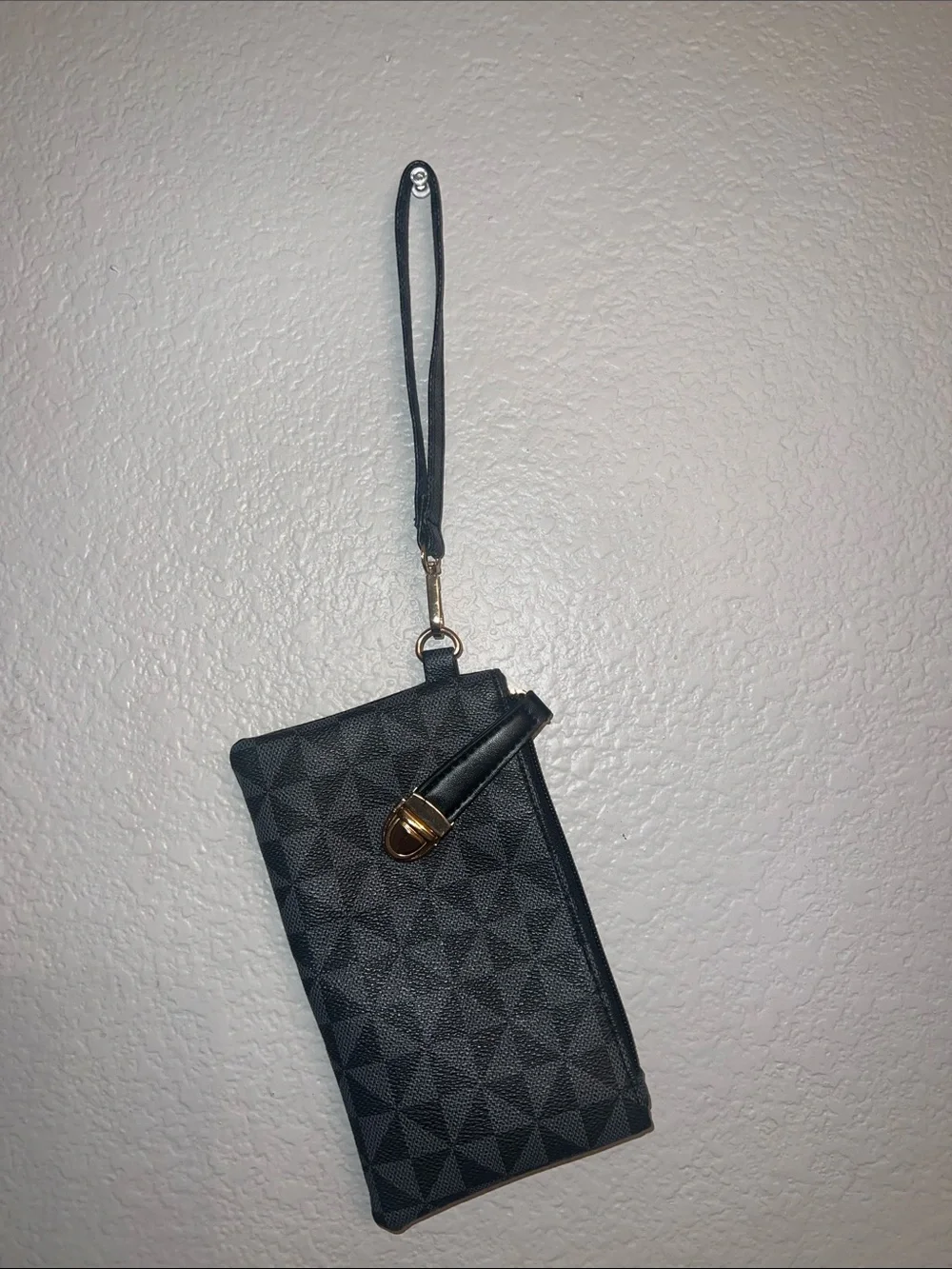 Black Wristlet Clutch - Textured Geometric Design